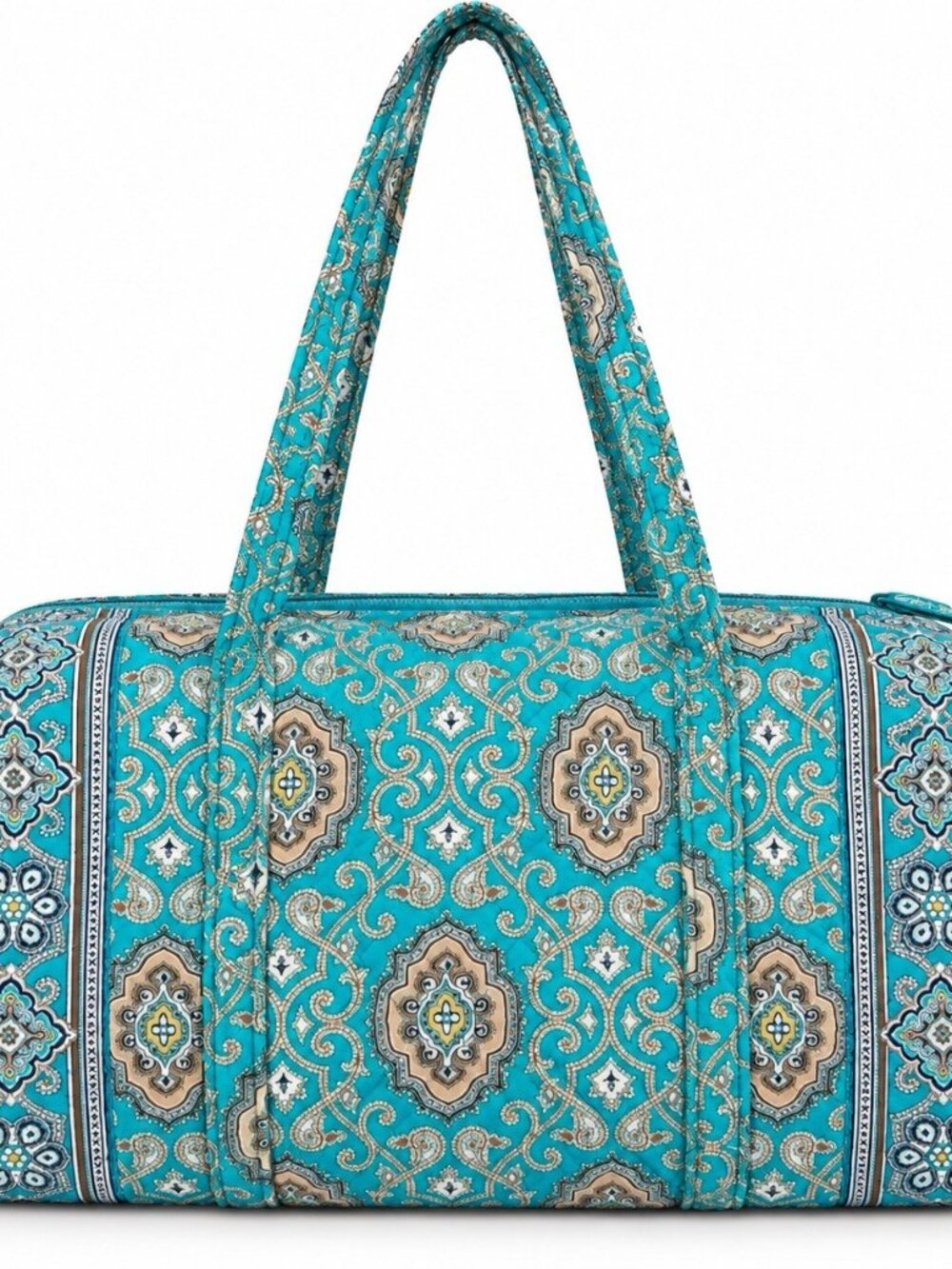 Vera Bradley Totally Turq Turqoise Tan Brown Retired Duffle Bag Zip Top Quilted